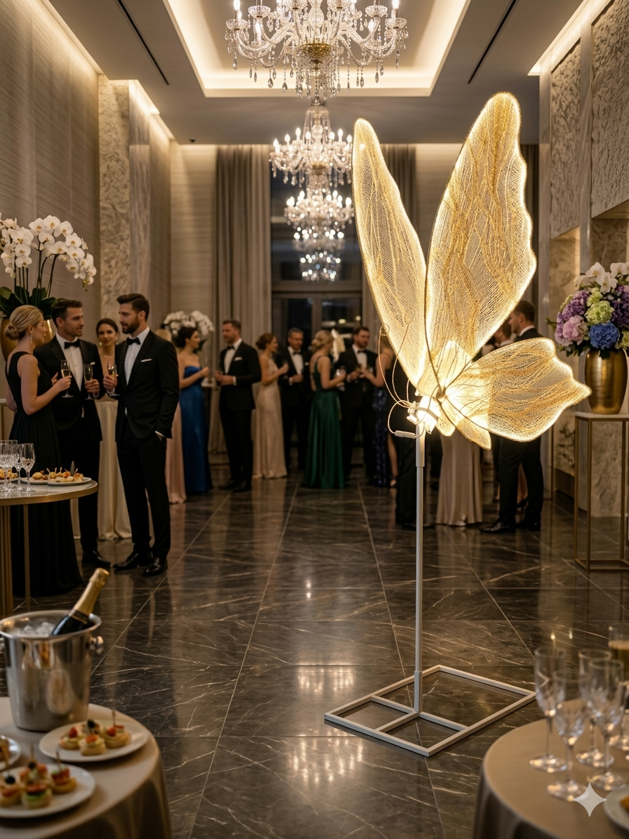 Luxury Butterfly Sculpture Floor Stand – Decorative Metal Art Display for Home & Event Décor