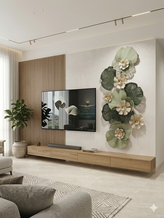 Luxury Green Floral Metal Wall Art – Modern Botanical Wall Decoration for Living Room