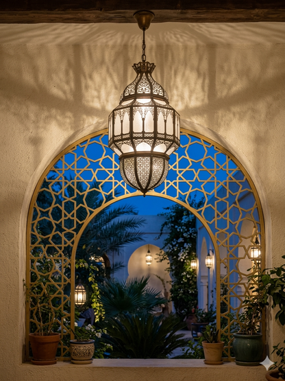 Luxury Arabic Hanging Lantern – Moroccan Style Metal & Glass Pendant Light