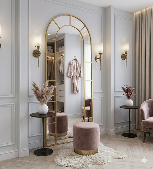 Luxury Arch Gold Window Mirror – Modern Decorative Wall/Stand Mirror