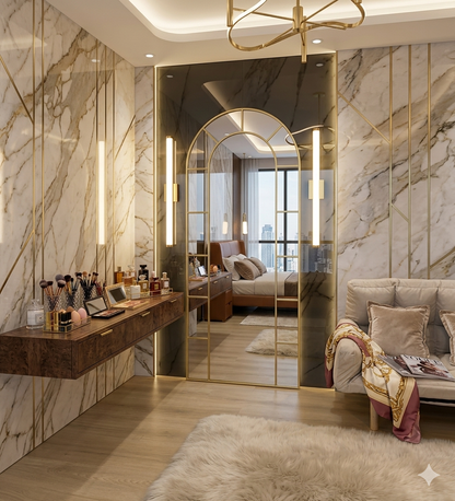 Luxury Arch Gold Window Mirror – Modern Decorative Wall/Stand Mirror