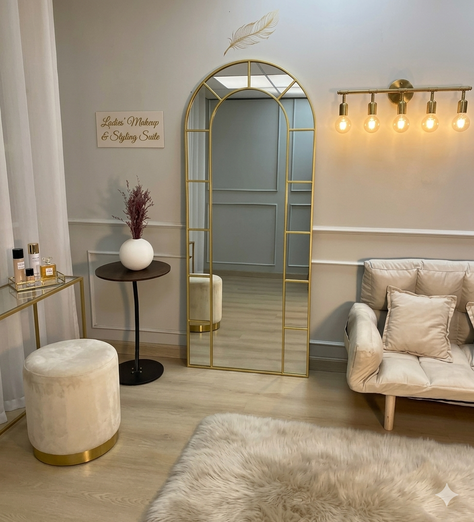 Luxury Arch Gold Window Mirror – Modern Decorative Wall/Stand Mirror