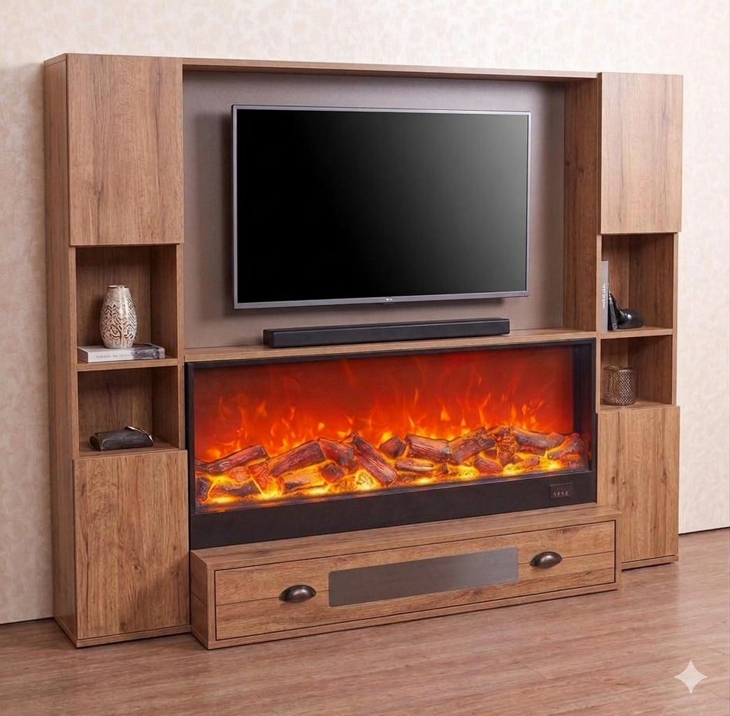 Modern Electric LED Fireplace Heater – Realistic Flame Wall Fireplace with Multiple Sizes