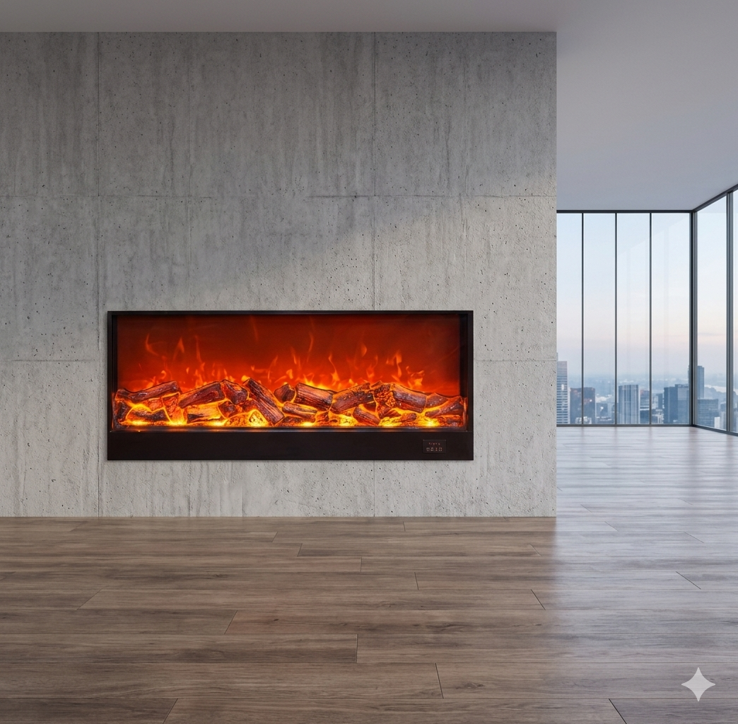 Modern Electric LED Fireplace Heater – Realistic Flame Wall Fireplace with Multiple Sizes