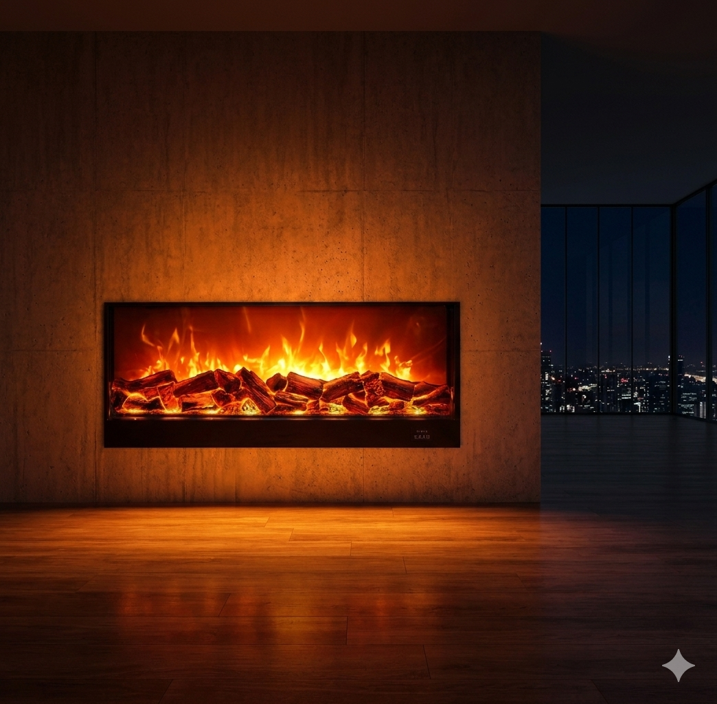 Modern Electric LED Fireplace Heater – Realistic Flame Wall Fireplace with Multiple Sizes