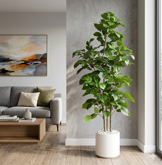 Artificial Ficus Tree in White Pot