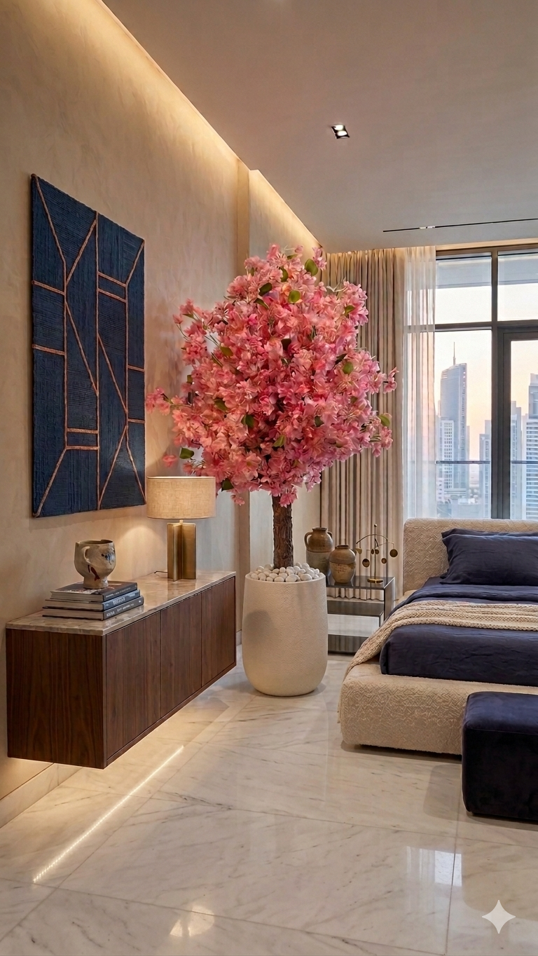 Large Artificial Cherry Blossom Tree with Textured Trunk