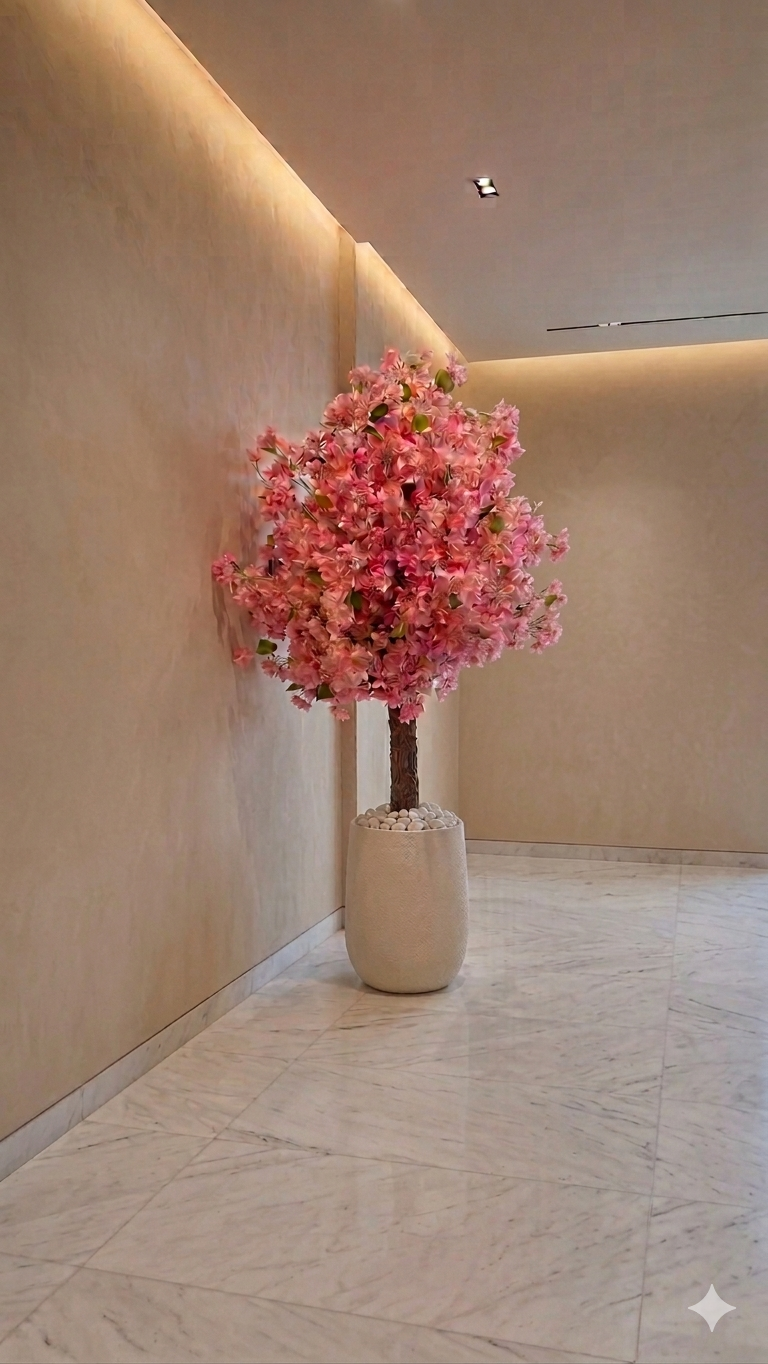 Large Artificial Cherry Blossom Tree with Textured Trunk
