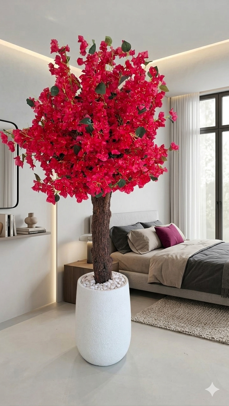 Luxury Artificial Red Bloom Tree with Pot – 160 cm Tall Decorative Indoor Flower Tree