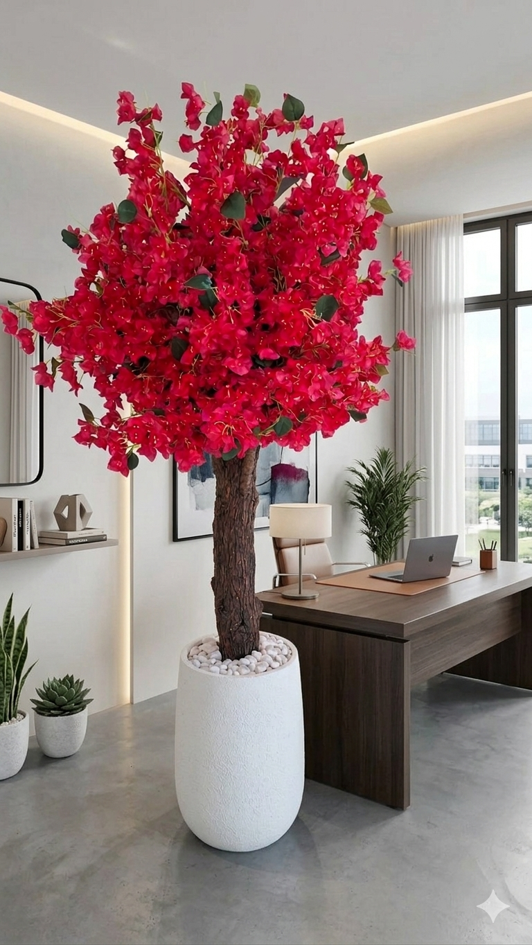 Luxury Artificial Red Bloom Tree with Pot – 160 cm Tall Decorative Indoor Flower Tree