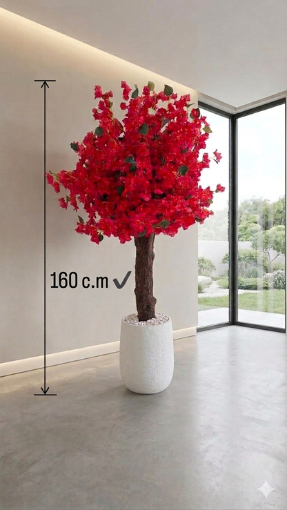 Luxury Artificial Red Bloom Tree with Pot – 160 cm Tall Decorative Indoor Flower Tree