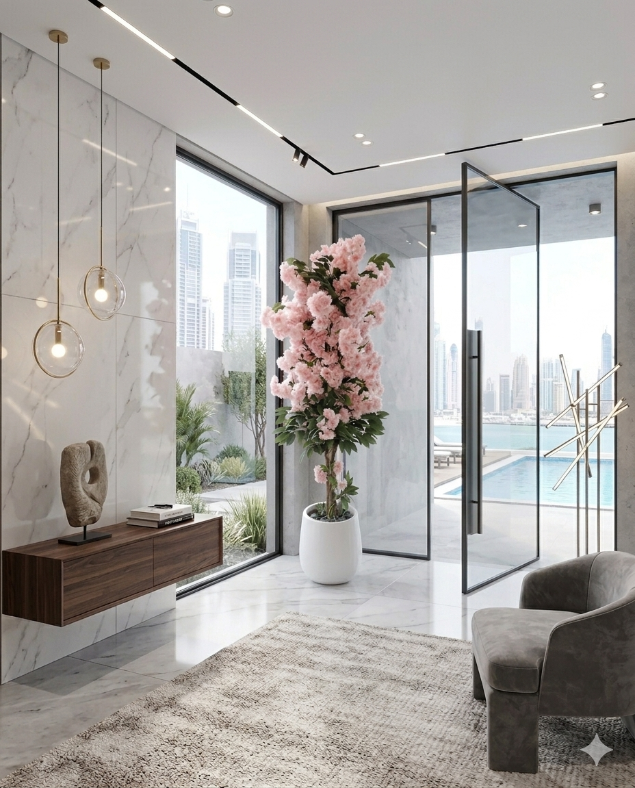 Artificial Cherry Blossom Tree in Modern White Planter – Lifelike Faux Sakura for Indoor Home & Office Décor, Wedding Events