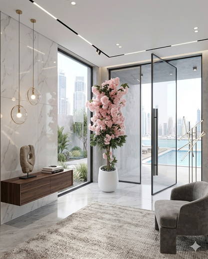 Artificial Cherry Blossom Tree in Modern White Planter – Lifelike Faux Sakura for Indoor Home & Office Décor, Wedding Events