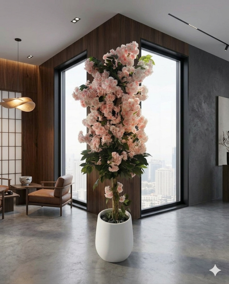 Artificial Cherry Blossom Tree in Modern White Planter – Lifelike Faux Sakura for Indoor Home & Office Décor, Wedding Events