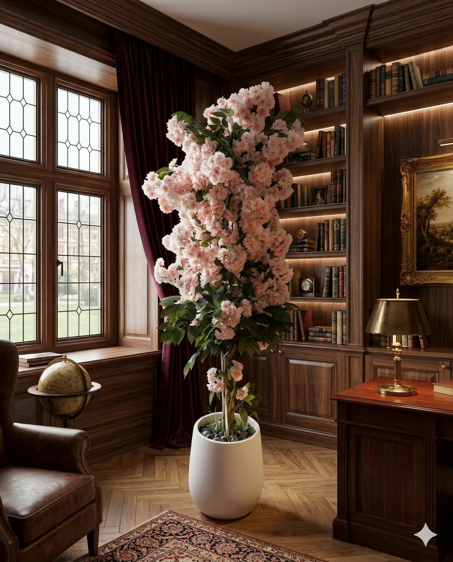 Artificial Cherry Blossom Tree in Modern White Planter – Lifelike Faux Sakura for Indoor Home & Office Décor, Wedding Events