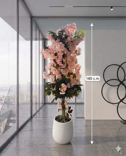 Artificial Cherry Blossom Tree in Modern White Planter – Lifelike Faux Sakura for Indoor Home & Office Décor, Wedding Events