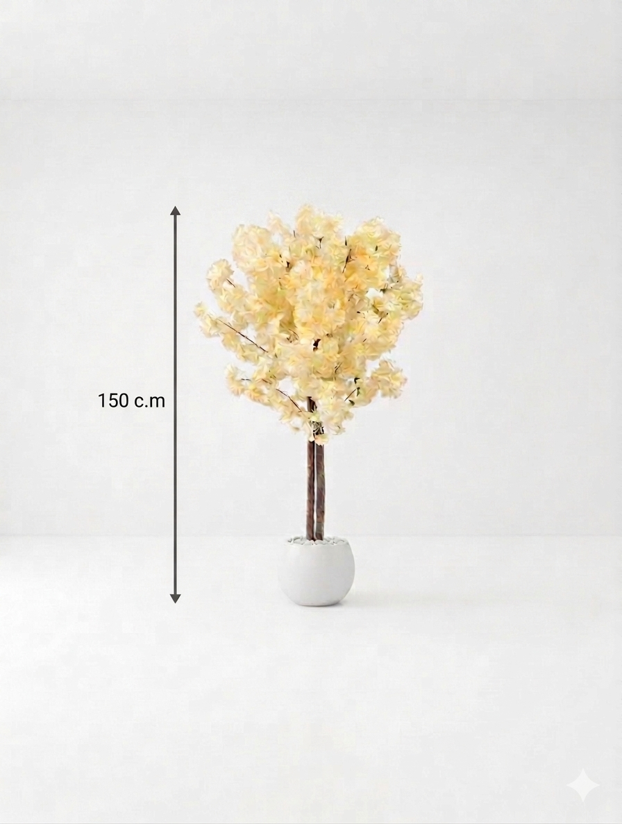 Premium Artificial Cherry Blossom Tree - 150cm Tall, Yellow/Pink Blossoms