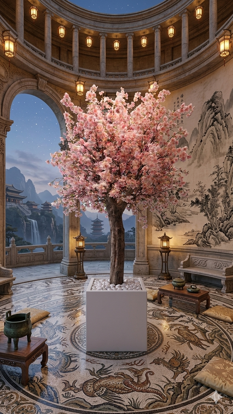 Deluxe Artificial Cherry Blossom Tree – Large Pink Silk Blooms with Modern Square Planter