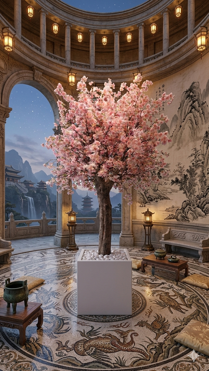 Deluxe Artificial Cherry Blossom Tree – Large Pink Silk Blooms with Modern Square Planter