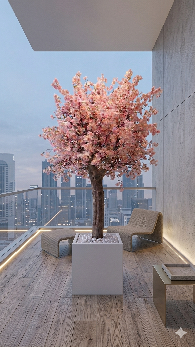 Deluxe Artificial Cherry Blossom Tree – Large Pink Silk Blooms with Modern Square Planter