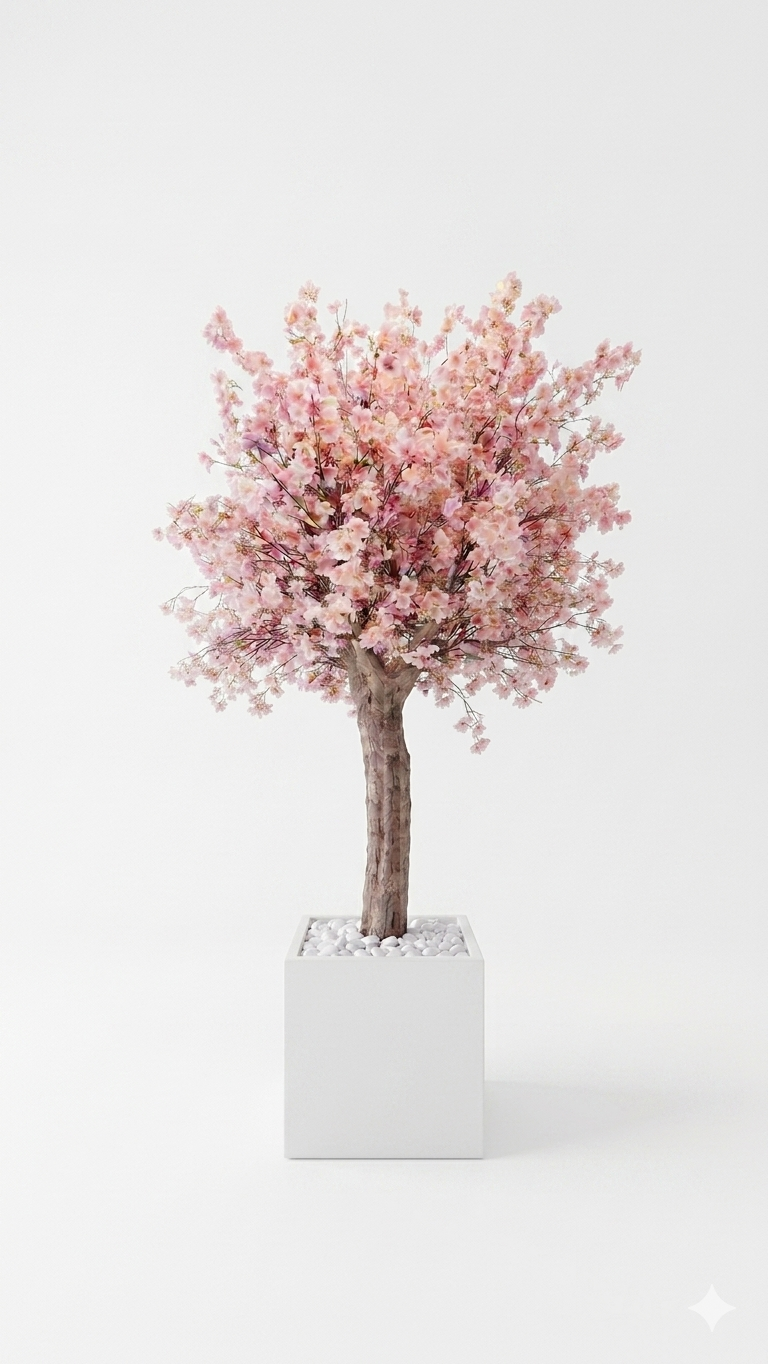 Deluxe Artificial Cherry Blossom Tree – Large Pink Silk Blooms with Modern Square Planter