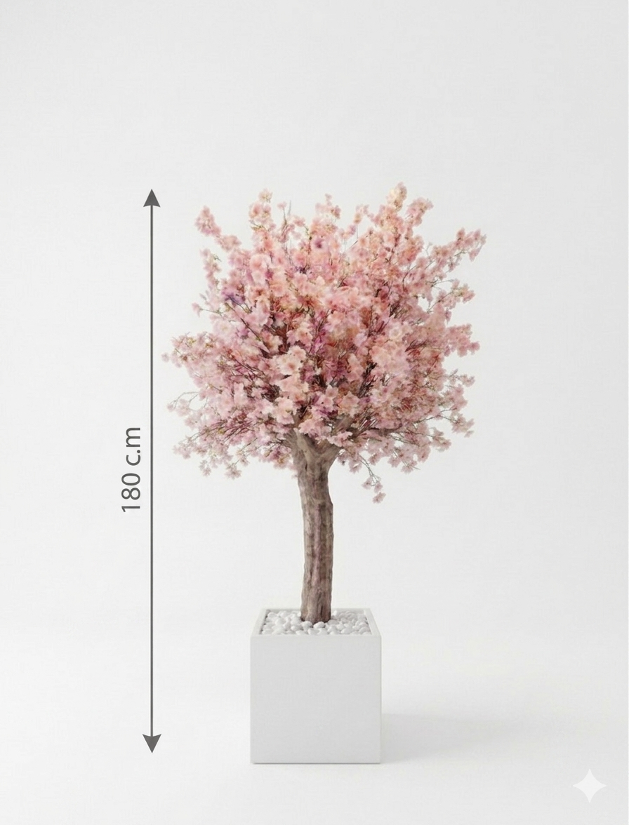 Deluxe Artificial Cherry Blossom Tree – Large Pink Silk Blooms with Modern Square Planter