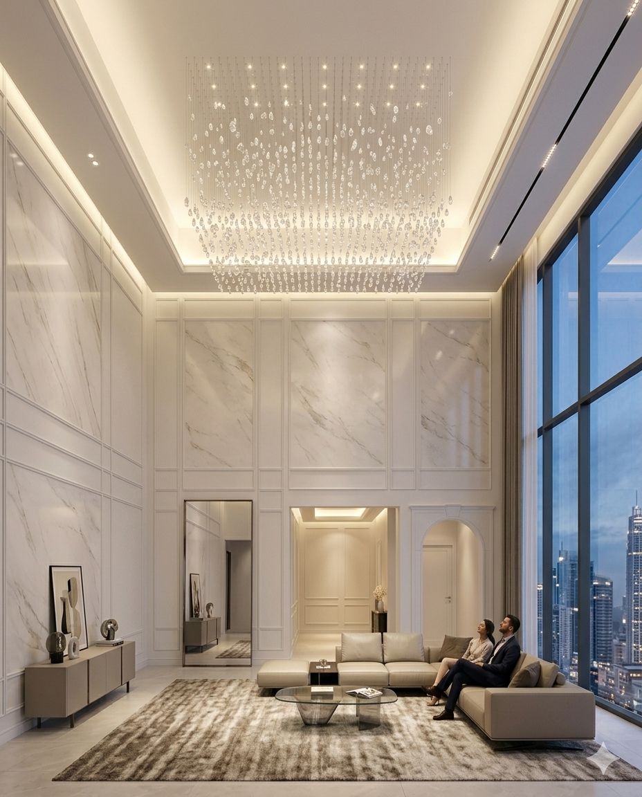 Custom White Crystal Drop Chandelier – Modern LED Ceiling Light for Gypsum Board