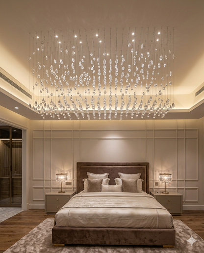 Custom White Crystal Drop Chandelier – Modern LED Ceiling Light for Gypsum Board