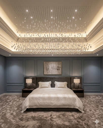 Custom White Crystal Drop Chandelier – Modern LED Ceiling Light for Gypsum Board