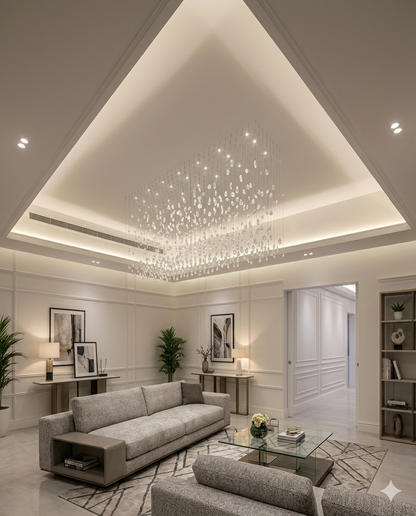 Custom White Crystal Drop Chandelier – Modern LED Ceiling Light for Gypsum Board