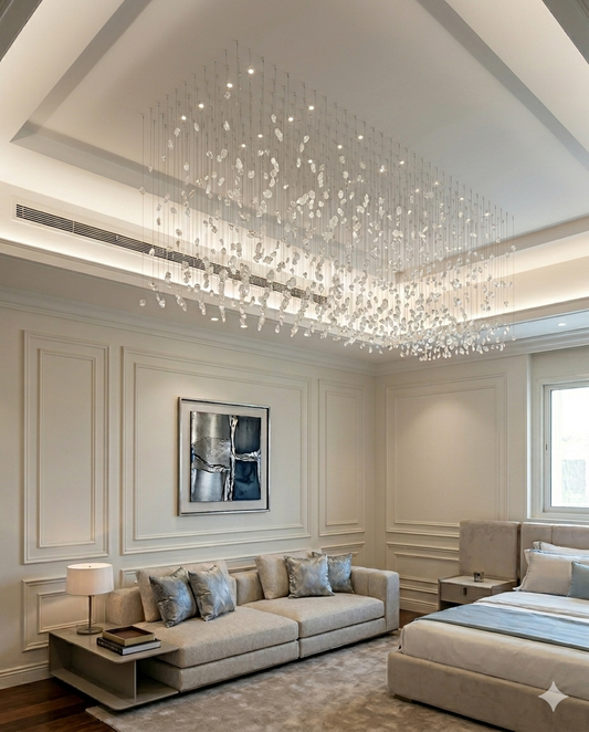 Custom White Crystal Drop Chandelier – Modern LED Ceiling Light for Gypsum Board
