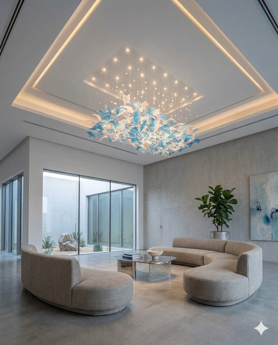 Modern Custom Blue & White Crystal Chandelier LED Ceiling Light – Custom Hanging Luxury Designer Light