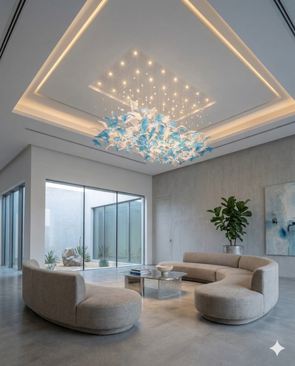 Modern Custom Blue & White Crystal Chandelier LED Ceiling Light – Custom Hanging Luxury Designer Light