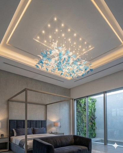 Modern Custom Blue & White Crystal Chandelier LED Ceiling Light – Custom Hanging Luxury Designer Light