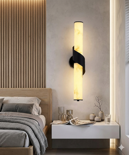 Modern 50cm Fiber Marble Sconce with Matte Black Spiral Base