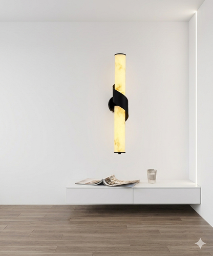 Modern 50cm Fiber Marble Sconce with Matte Black Spiral Base