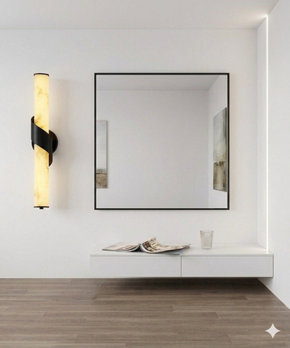 Modern 50cm Fiber Marble Sconce with Matte Black Spiral Base