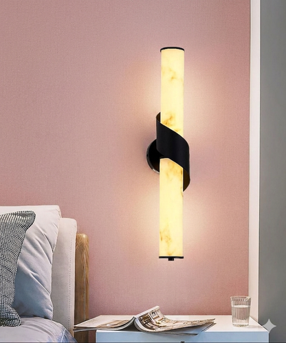 Modern 50cm Fiber Marble Sconce with Matte Black Spiral Base