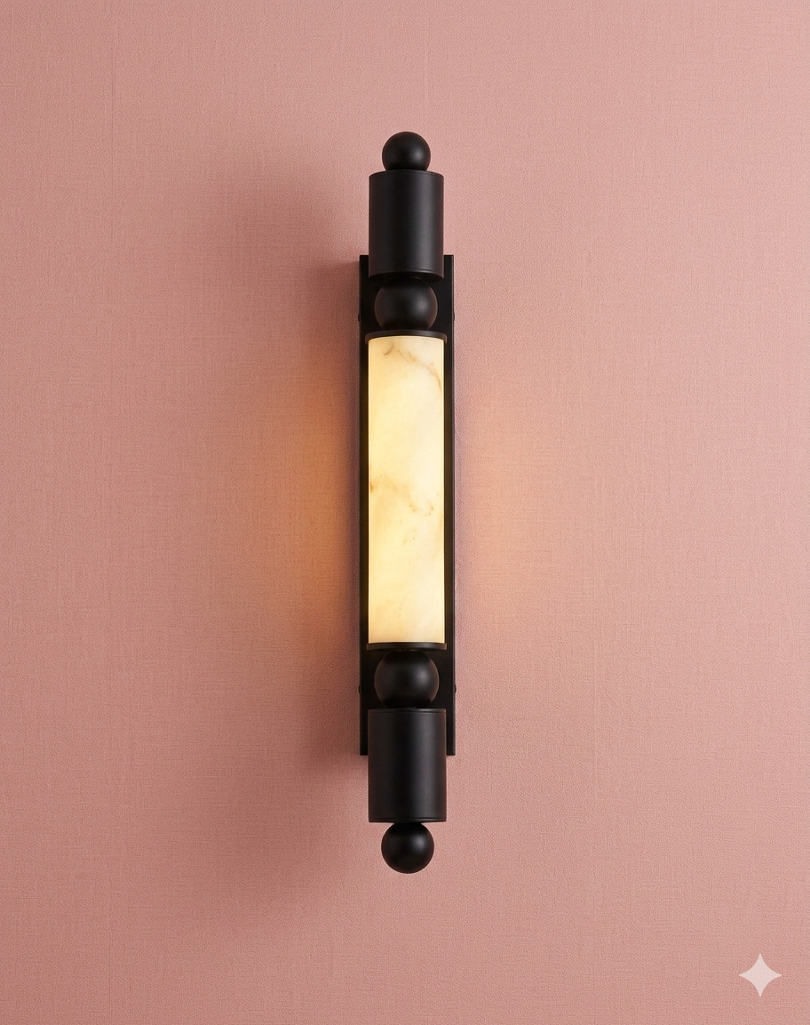 60cm Luxury Marble-Fiber LED Sconce – Minimalist Column Wall Light in Matte Black or Brushed Gold