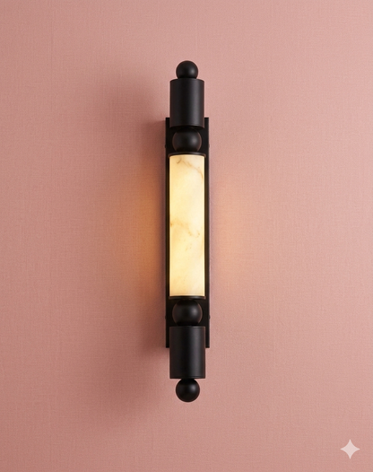 60cm Luxury Marble-Fiber LED Sconce – Minimalist Column Wall Light in Matte Black or Brushed Gold