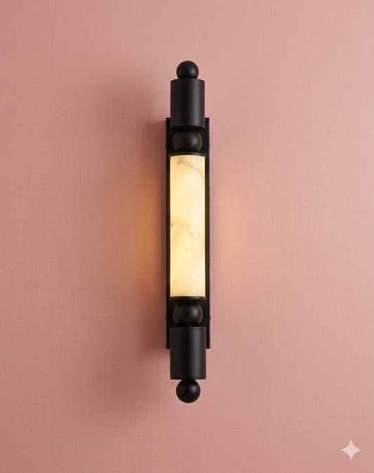 60cm Luxury Marble-Fiber LED Sconce – Minimalist Column Wall Light in Matte Black or Brushed Gold