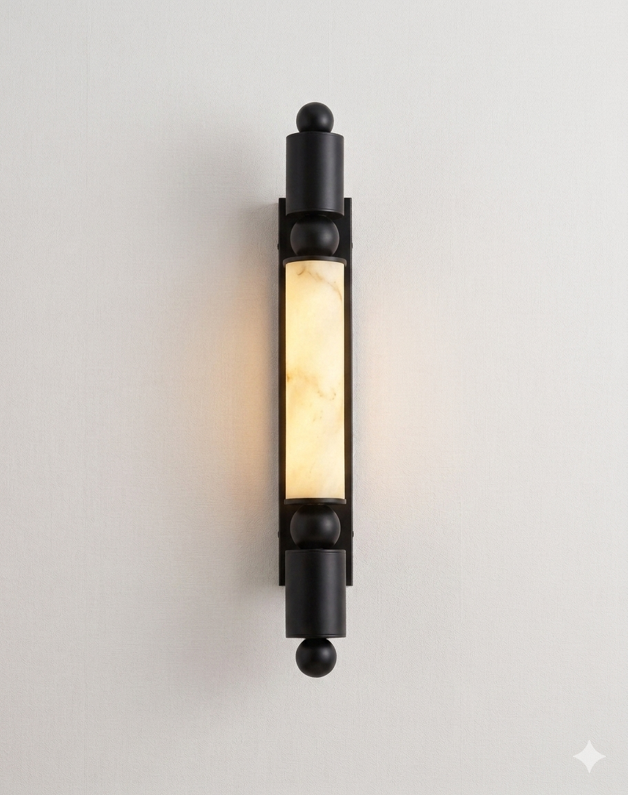 60cm Luxury Marble-Fiber LED Sconce – Minimalist Column Wall Light in Matte Black or Brushed Gold