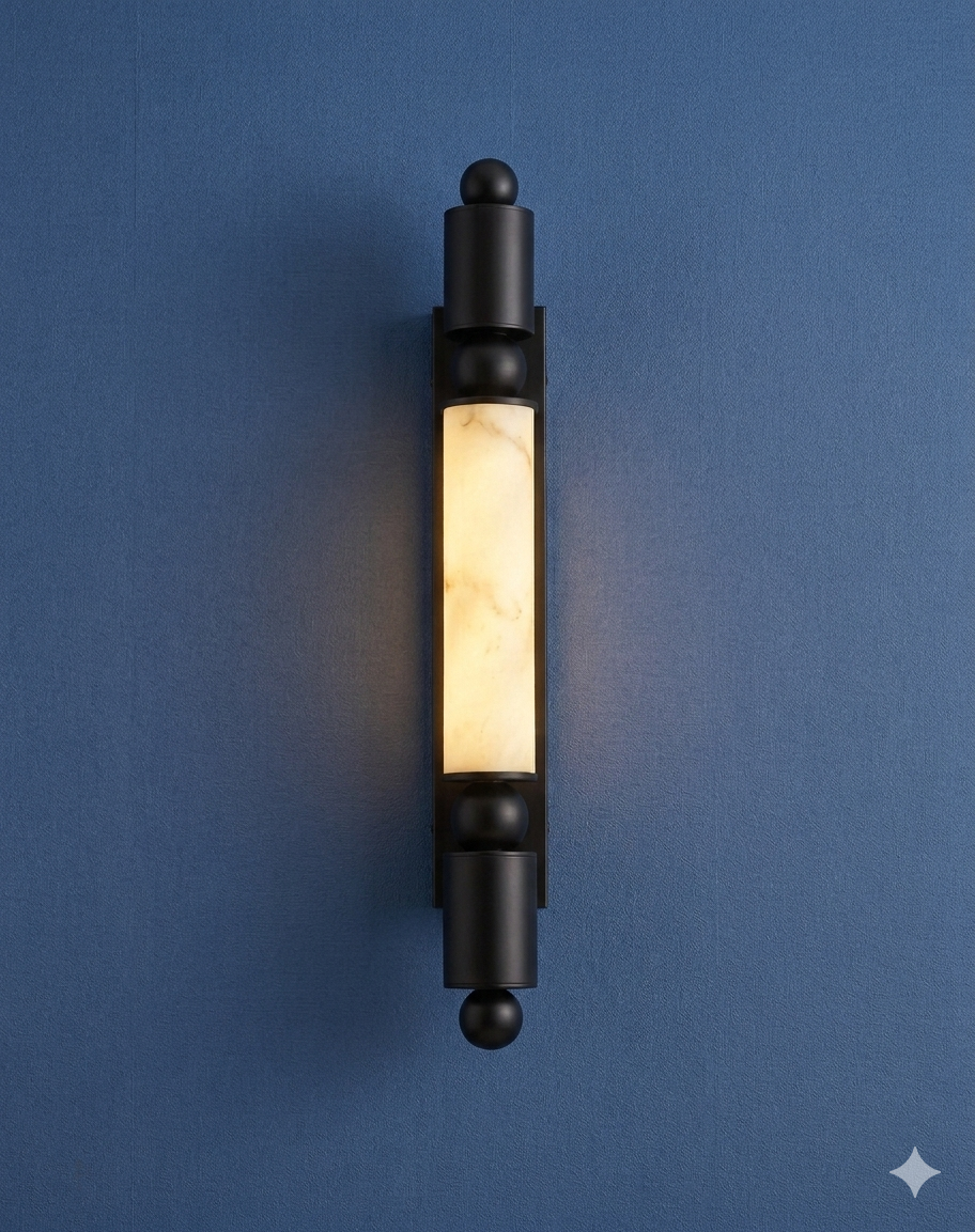 60cm Luxury Marble-Fiber LED Sconce – Minimalist Column Wall Light in Matte Black or Brushed Gold