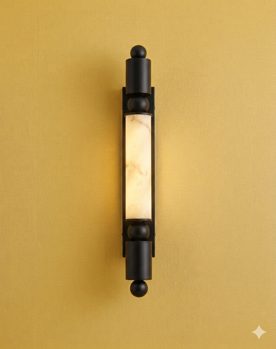 60cm Luxury Marble-Fiber LED Sconce – Minimalist Column Wall Light in Matte Black or Brushed Gold
