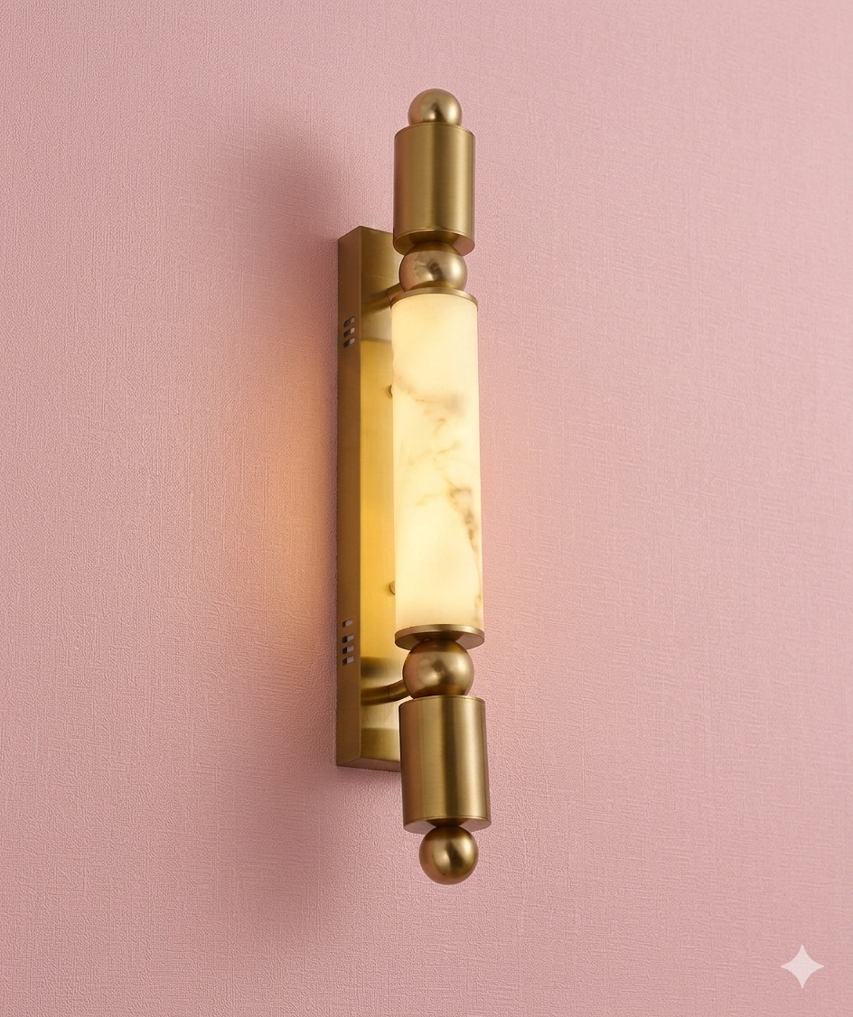 60cm Luxury Marble-Fiber LED Sconce – Minimalist Column Wall Light in Matte Black or Brushed Gold
