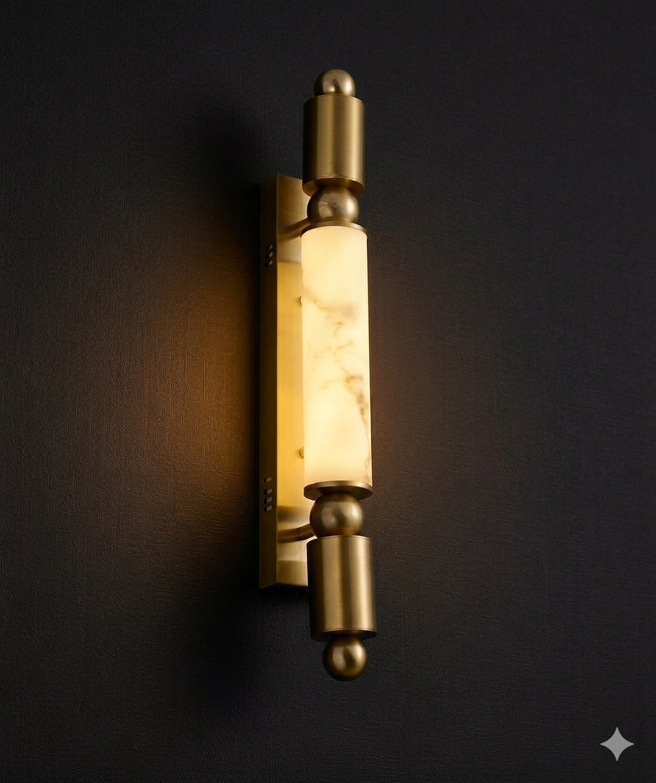 60cm Luxury Marble-Fiber LED Sconce – Minimalist Column Wall Light in Matte Black or Brushed Gold