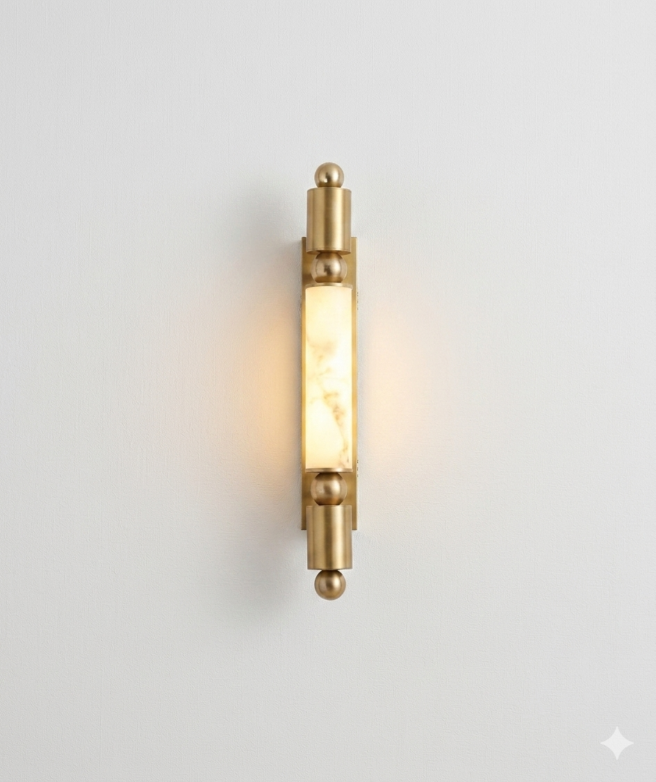 60cm Luxury Marble-Fiber LED Sconce – Minimalist Column Wall Light in Matte Black or Brushed Gold