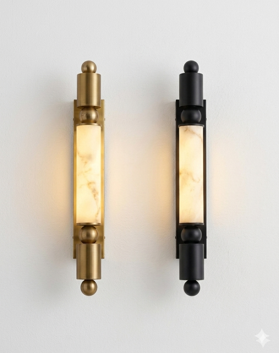 60cm Luxury Marble-Fiber LED Sconce – Minimalist Column Wall Light in Matte Black or Brushed Gold