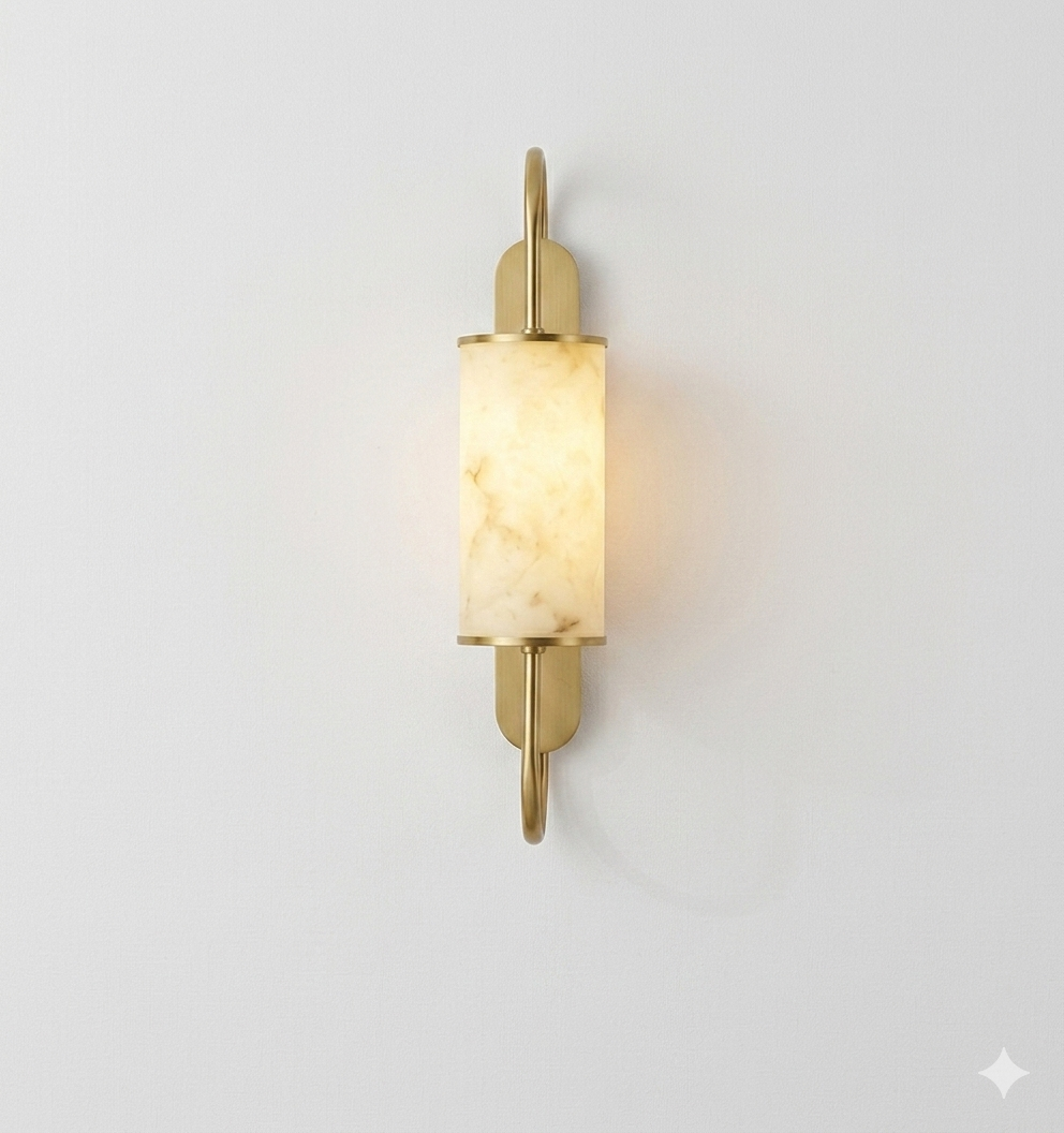 Modern Marble Design Wall Light – Fiber Body LED Sconce with Black & Gold Brass Finish (60 cm)