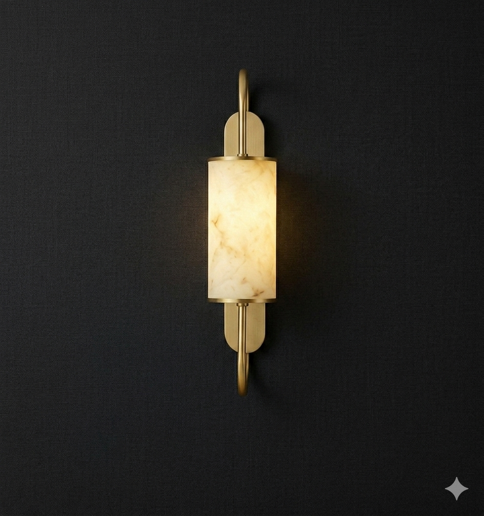 Modern Marble Design Wall Light – Fiber Body LED Sconce with Black & Gold Brass Finish (60 cm)